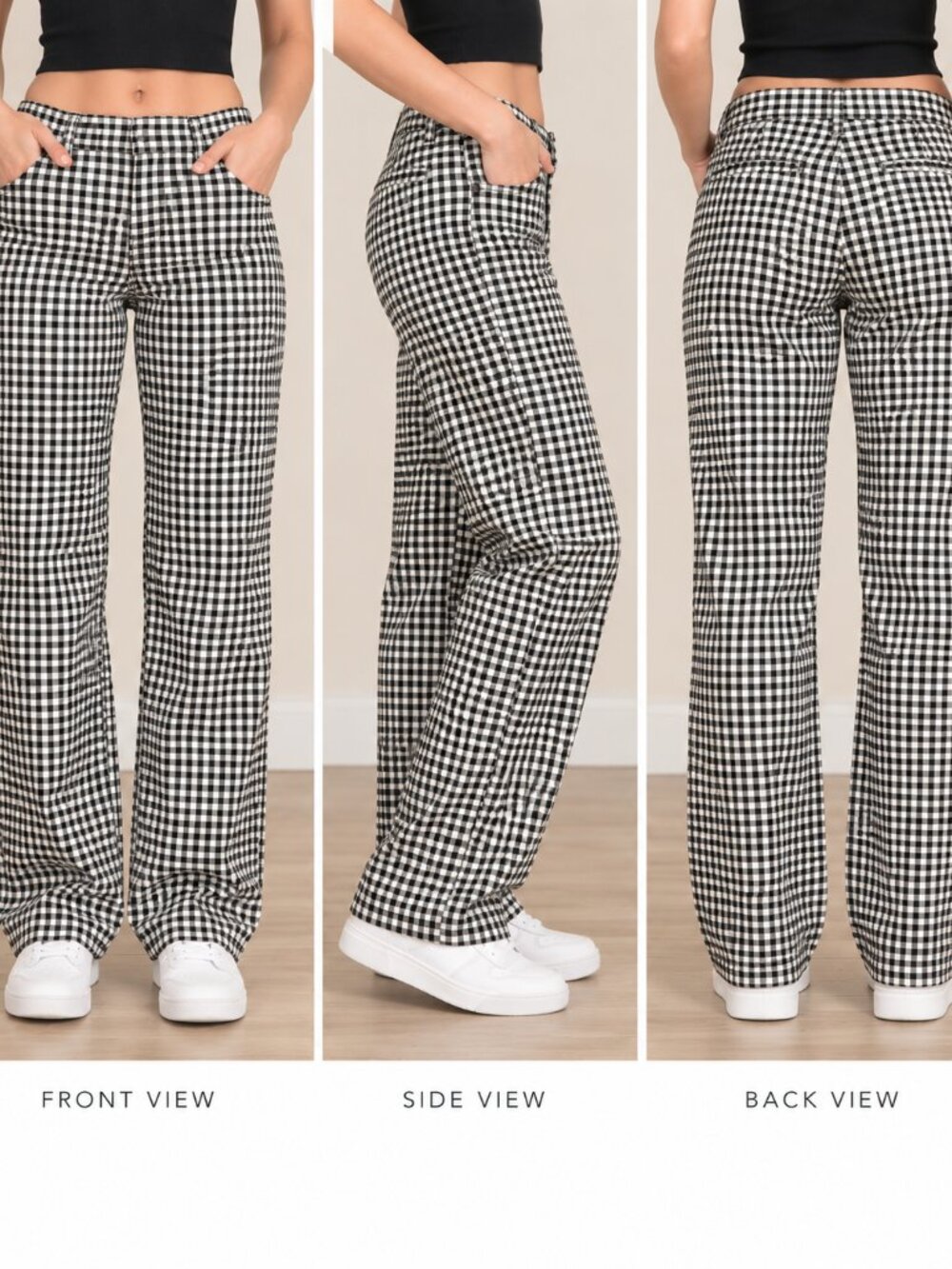 dip Black & White Gingham Straight-Leg Pants